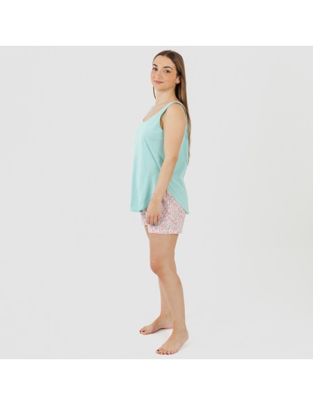 Pijama corto algodón Salima verde agua pijamas-cortos-mujer