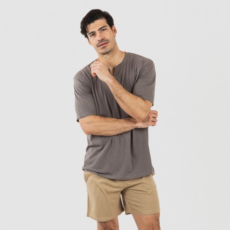 Pijama corto hombre con botones topo arena pijamas-cortos-hombre