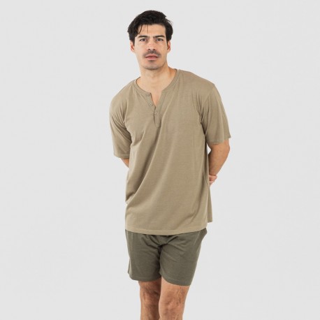 Pijama corto hombre con botones verde cacería - verde oscuro pijamas-cortos-hombre