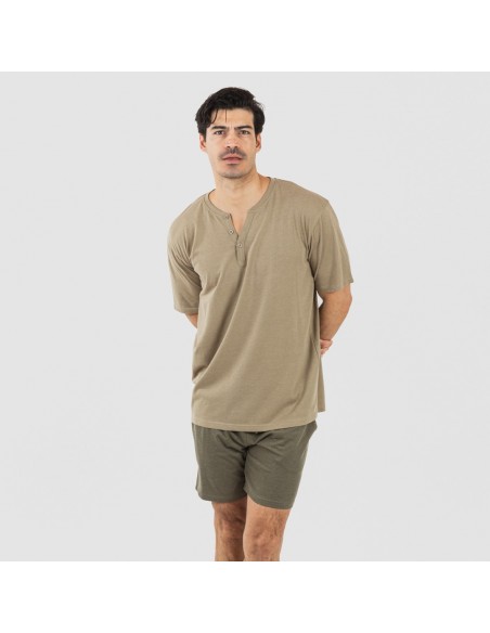 Pijama corto hombre con botones verde cacería - verde oscuro pijamas-cortos-hombre