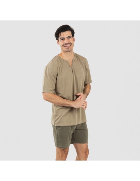 Pijama corto hombre con botones verde cacería - verde oscuro pijamas-cortos-hombre