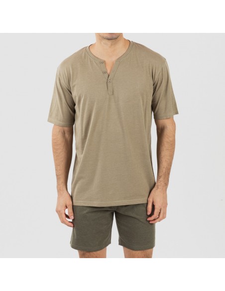 Pijama corto hombre con botones verde cacería - verde oscuro pijamas-cortos-hombre