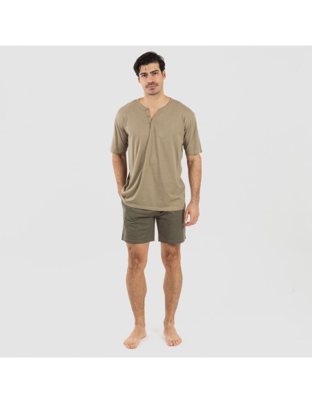 Pijama corto hombre con botones verde cacería - verde oscuro pijamas-cortos-hombre