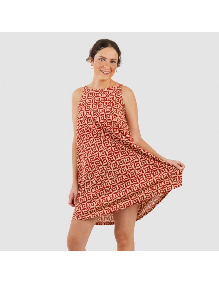 Vestido corto tirantes crepe Corinto teja vestidos-y-blusones-mujer