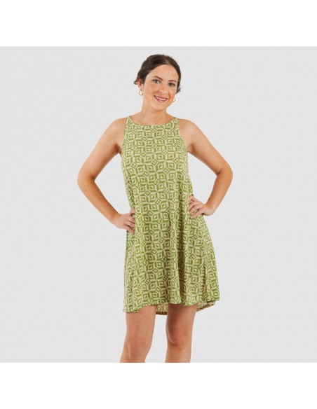 Vestido corto tirantes crepe Corinto verde hierba vestidos-y-blusones-mujer