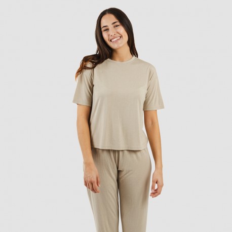 Pijama largo manga corta viscosa mujer liso pijamas-largos-de-mujer