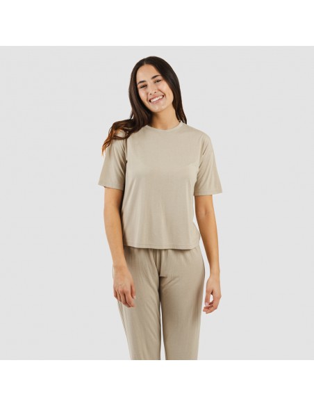 Pijama largo manga corta viscosa mujer liso pijamas-largos-de-mujer