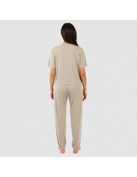 Pijama largo manga corta viscosa mujer liso pijamas-largos-de-mujer