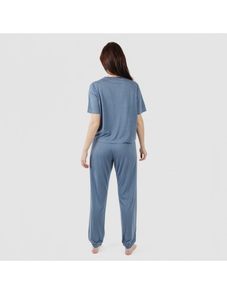 Pijama largo manga corta viscosa mujer liso pijamas-largos-de-mujer