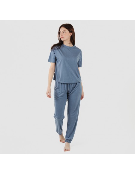 Pijama largo manga corta viscosa mujer liso pijamas-largos-de-mujer