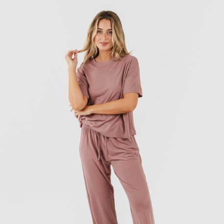 Pijama largo manga corta viscosa mujer liso pijamas-largos-de-mujer