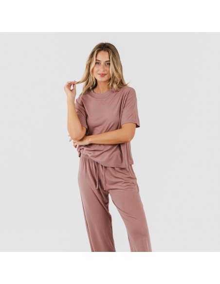 Pijama largo manga corta viscosa mujer liso pijamas-largos-de-mujer