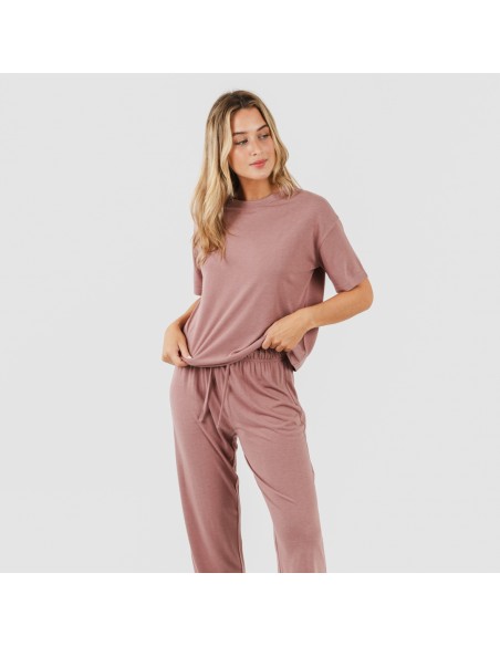 Pijama largo manga corta viscosa mujer liso pijamas-largos-de-mujer