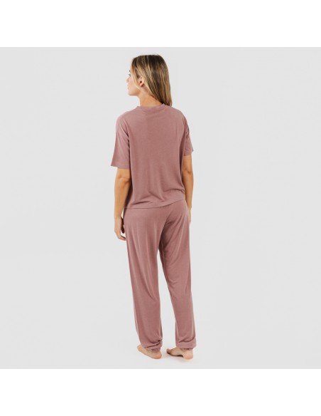 Pijama largo manga corta viscosa mujer liso pijamas-largos-de-mujer