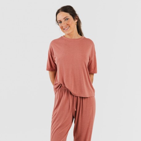 Pijama largo manga corta viscosa mujer liso pijamas-largos-de-mujer