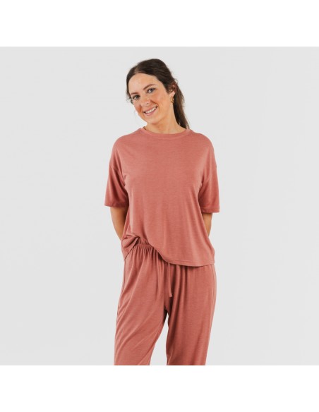 Pijama largo manga corta viscosa mujer liso pijamas-largos-de-mujer