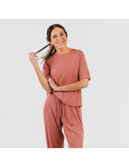 Pijama largo manga corta viscosa mujer liso pijamas-largos-de-mujer