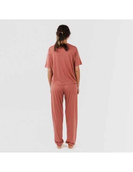 Pijama largo manga corta viscosa mujer liso pijamas-largos-de-mujer