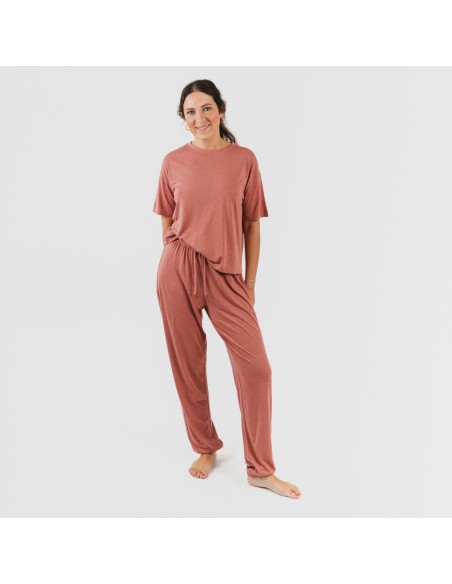 Pijama largo manga corta viscosa mujer liso pijamas-largos-de-mujer