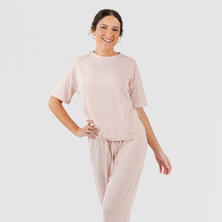 Pijama largo manga corta viscosa mujer liso pijamas-largos-de-mujer