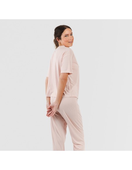 Pijama largo manga corta viscosa mujer liso pijamas-largos-de-mujer