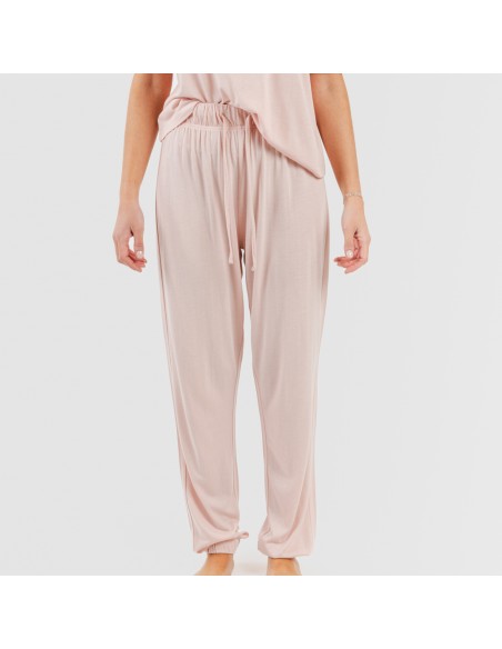 Pijama largo manga corta viscosa mujer liso pijamas-largos-de-mujer