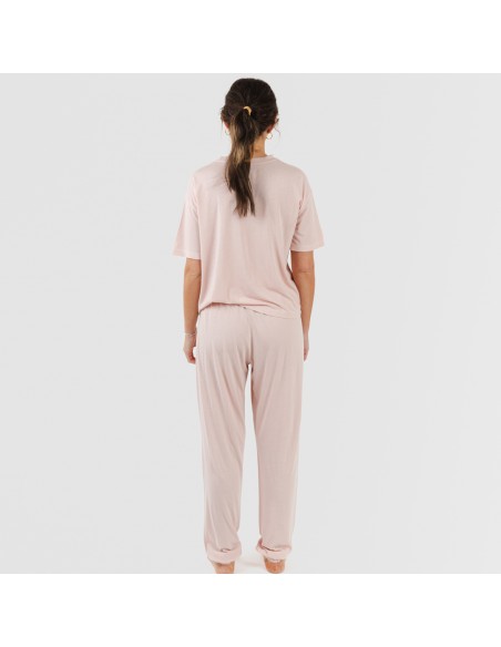 Pijama largo manga corta viscosa mujer liso pijamas-largos-de-mujer