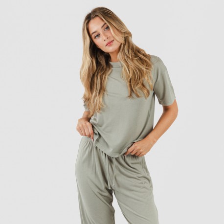 Pijama largo manga corta viscosa mujer liso pijamas-largos-de-mujer