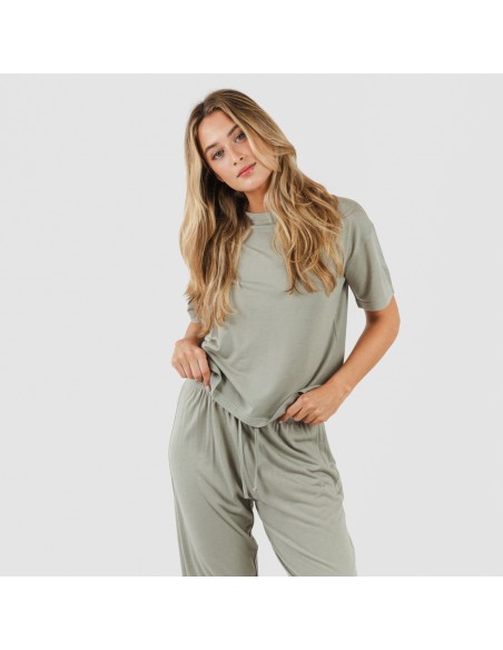 Pijama largo manga corta viscosa mujer liso pijamas-largos-de-mujer