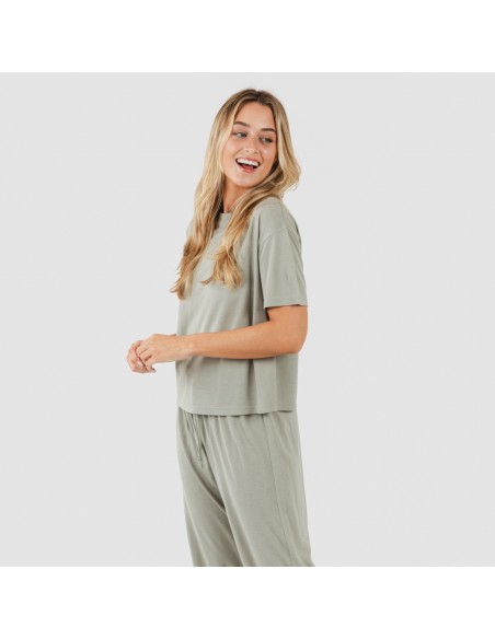 Pijama largo manga corta viscosa mujer liso pijamas-largos-de-mujer