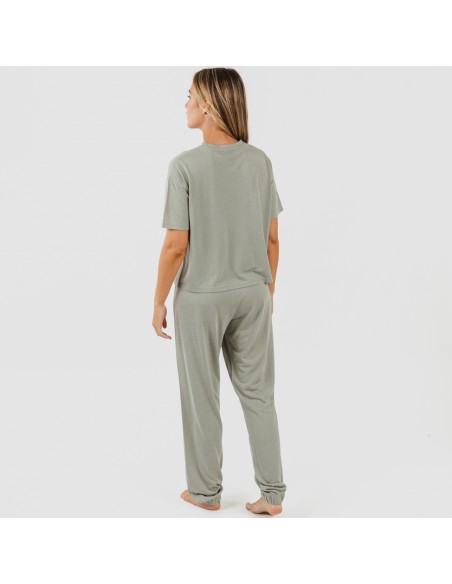 Pijama largo manga corta viscosa mujer liso pijamas-largos-de-mujer