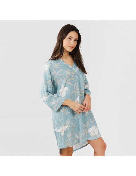 Camisola viscosa Denia azul vestidos-y-blusones-mujer