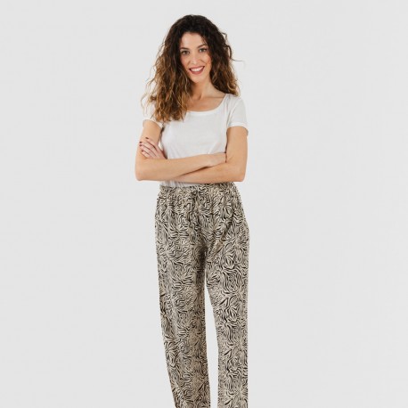 Pantalón viscosa Sole beige - negro pantalones-comodos-mujer