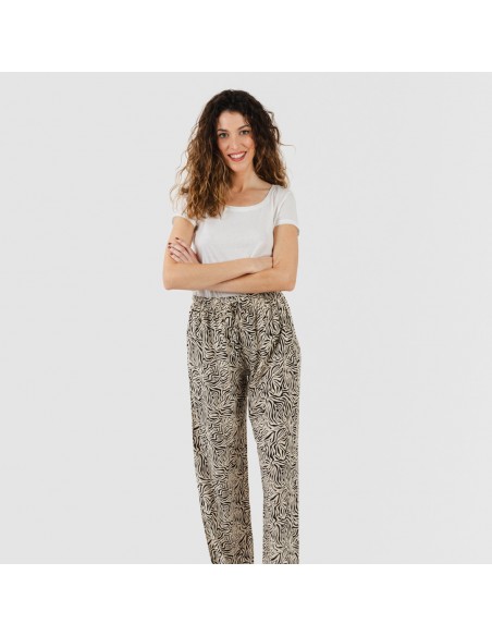 Pantalón viscosa Sole beige - negro pantalones-comodos-mujer