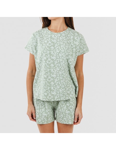 Pijama corto manga fluida algodón mujer Oniris verde caceria pijamas-cortos-mujer