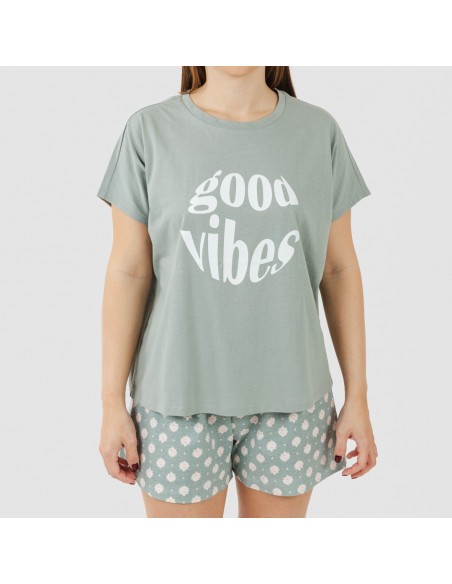 Pijama corto manga fluida algodón mujer Irati verde caceria pijamas-cortos-mujer