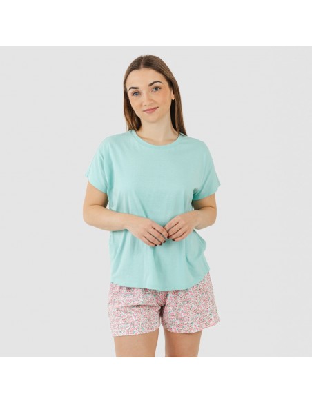 Pijama corto manga fluida algodón mujer Salima verde agua pijamas-cortos-mujer