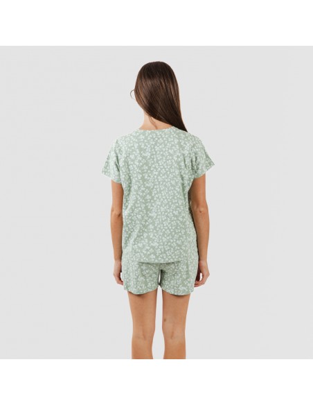 Pijama corto manga fluida algodón mujer Oniris verde caceria pijamas-cortos-mujer