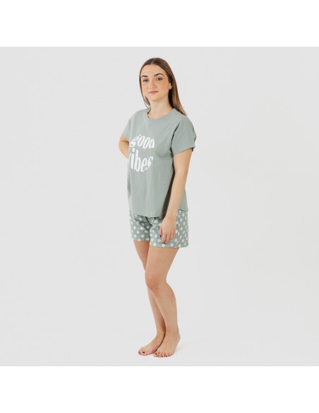 Pijama corto manga fluida algodón mujer Irati verde caceria pijamas-cortos-mujer