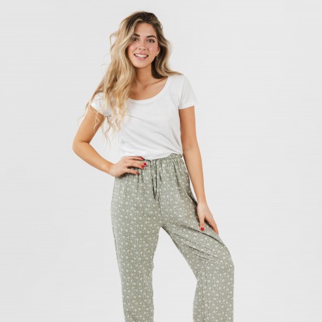 Pantalón viscosa Valeria verde caceria pantalones-comodos-mujer