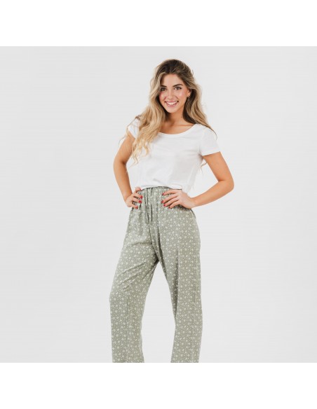 Pantalón viscosa Valeria verde caceria pantalones-comodos-mujer