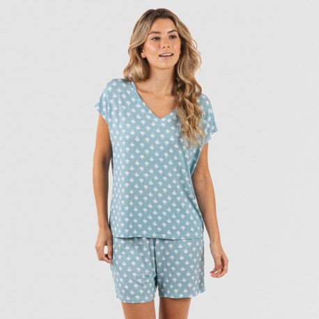 Pijama corto manga fluida viscosa mujer Summer indigo pijamas-cortos-mujer