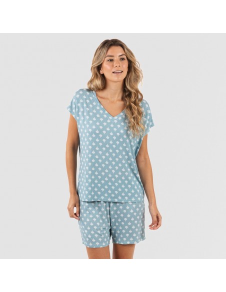 Pijama corto manga fluida viscosa mujer Summer indigo pijamas-cortos-mujer