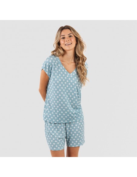 Pijama corto manga fluida viscosa mujer Summer indigo pijamas-cortos-mujer