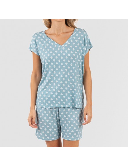 Pijama corto manga fluida viscosa mujer Summer indigo pijamas-cortos-mujer