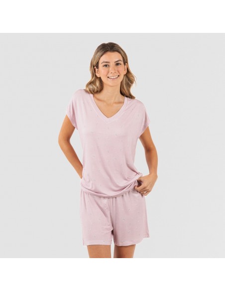 Pijama corto manga fluida viscosa mujer Melanie malva pijamas-cortos-mujer