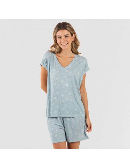 Pijama corto manga fluida viscosa mujer Adriane verde agua pijamas-cortos-mujer