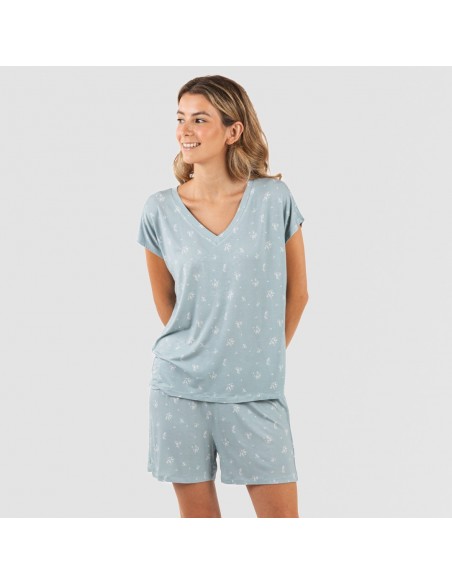 Pijama corto manga fluida viscosa mujer Adriane verde agua pijamas-cortos-mujer