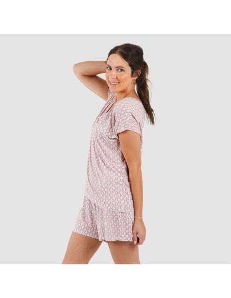 Pijama corto manga fluida viscosa mujer Ellene rosa palo pijamas-cortos-mujer