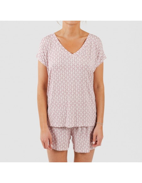 Pijama corto manga fluida viscosa mujer Ellene rosa palo pijamas-cortos-mujer